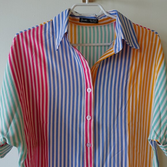 Shein rainbow pink orange blue green stripe batwing top M 6 Medium S SMall SM - Picture 3 of 11
